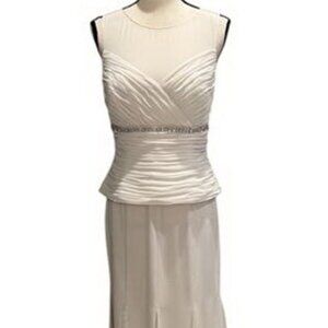 Alexander by Daymor Bone Illusion Pleated Peplum Evening Gown